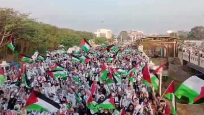 Ribuan Massa Aksi Bekasi Peduli Palestina Padati Kawasan Jababeka dan Stadion Wibawa Mukti