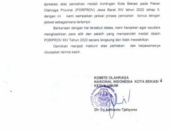 Horeee Cair, Bonus Tahap 2 Porprov XIV Jawa Barat 2022, Ini Jadwal Pencairan KONI Kota Bekasi