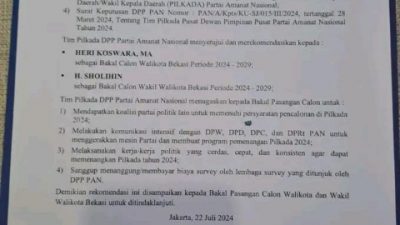 DPD PAN Kota Bekasi Ajukan Duet Heri Koswara-Sholihin, Paslon Wali Kota Bekasi-Wakil Wali Kota Bekasi 2024