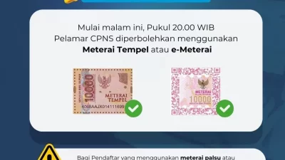 e-Materai Peruri Sulit Diakses, BKN Izinkan Pelamar CPNS Gunakan Materai Tempel