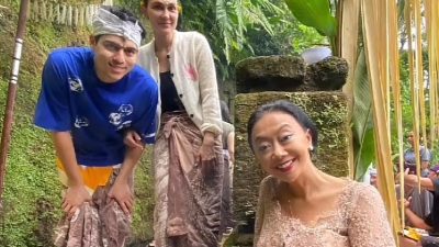Luna Maya dan Maxime Gelar Upacara Melukat Sebelum Menikah, Pakai Kain Batik Wajah Mendiang Orang Tua