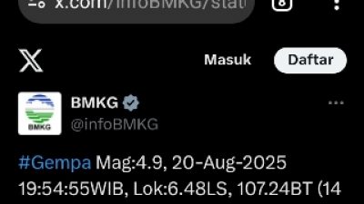 Kab Bekasi Gempa, BMKG: 4,9 Magnitudo